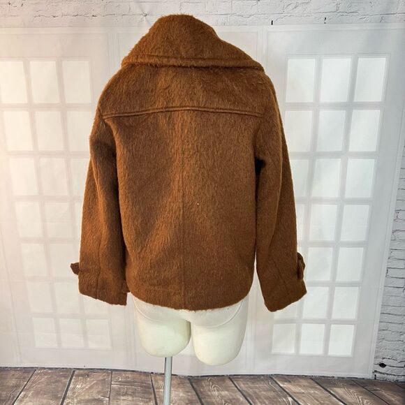 A New Day Brown Two Button Spread Collar Lined Furry Jacket Size Small - Picture 6 of 11